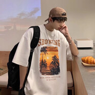 潮陣重磅純棉短袖T恤男夏季ins潮學(xué)生西海岸衣服寬松情侶百搭t袖上衣 白色 L