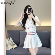 她芙（tafu）品牌女裝學(xué)院風(fēng)連衣裙女2025夏季新款小個(gè)子西裝領(lǐng)收腰A字裙套裝 白色 L