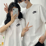 耐克（NIKE）男裝女裝情侶運動(dòng)套裝25秋上新款舒適透氣休閑大LOGO短袖T恤上衣 -101/男女同款/黑勾 S