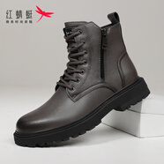 紅蜻蜓（RED DRAGONFLY）男鞋馬丁靴牛皮英倫工裝靴男士加絨保暖高幫時(shí)尚戶(hù)外輕便耐磨男靴 WTD429312 灰色（偏大一碼） 40