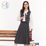紫涵（ZIHAN）紫涵學(xué)院風(fēng)短款馬甲外套中長(cháng)款a字百褶裙兩件套裝女秋季 灰色 L