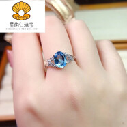 炎氏瑞士藍天然托帕石戒指女S925銀小眾時(shí)尚藍色寶石活口指環(huán)韓版禮物 戒指（活口可以調節）
