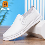 老人頭男鞋春秋季新款休閑白色皮鞋真皮透氣軟底青年百搭小白鞋潮 白色 43