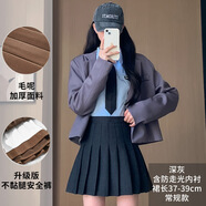 確彤百褶裙女秋冬季新款加厚毛呢短裙高腰韓版a字修身顯瘦大碼半身裙 灰色 L