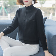 高端輕奢品牌店100%純羊絨衫女套頭春秋冬季新常規(guī)款針織半高領(lǐng)毛衣內(nèi)搭小香風(fēng)通勤打底衫上衣長(zhǎng)袖線衣衫 黑色 S