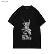 Rogosky香港潮牌男士休閑短袖T恤夏季新款印花3D狗頭惡犬情侶純棉半袖衫 黑色 M