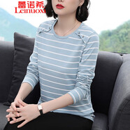 蕾諾希 長(zhǎng)袖t恤女棉2024年春裝新款韓版條紋上衣外穿秋衣百搭打底衫8197 淺藍(lán)條紋 M