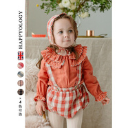 happyologyHappyology英國兒童褲子秋季新款吊帶褲小童裝亞麻短褲格紋背帶褲 紅格子 92 (92cm)