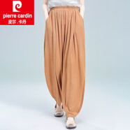 皮爾卡丹（pierre cardin）棉麻燈籠褲女春高腰長(zhǎng)褲垂亞麻太極褲寬腿褲復(fù)古寬松休閑蘿卜褲夏 禪黃 均碼