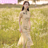 壹號鳳單兩件套夏季顯瘦旗袍女新款2024年輕款國風(fēng)中長(cháng)款新中式連衣裙子 相見(jiàn)歡 1091件裝 XL 建議115-130斤