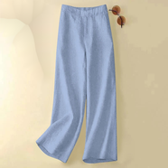 棲謠 棉麻闊腿褲女2022春夏新款寬松亞麻女褲垂感高腰休閑直筒長(cháng)褲子女 1-1-187淺藍色 L 【106-120斤】