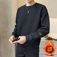 WXAW香港輕奢男裝圓領(lǐng)加絨衛衣男寬松秋冬新款潮牌百搭落肩加厚上衣男 黑色冬季款   加絨 2XL (160斤-180斤)