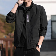 驢狐秋裝薄款男士夾克外套立領(lǐng)2024新款上衣春秋季休閑飛行員沖鋒上衣 CSL1938黑 XL 115-130斤