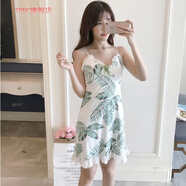 TPHC 吊帶睡裙女夏季薄款純棉學(xué)生甜美帶胸墊睡衣夏天連衣裙家居服 花邊樹(shù)葉(帶胸墊） XL 【建議120-130斤】