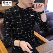 費(fèi)洛仕新款男士長(zhǎng)袖t恤春秋季潮流韓版上衣服秋衣外穿男裝polo男 XZBT7116黑色 M 165
