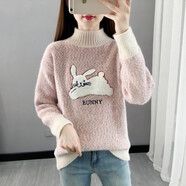 花仙醉高中生女孩加厚加絨毛衣少女秋冬裝初中生學(xué)生冬天穿的套頭打底衫 一只兔粉色[春秋] M_95-105斤 均碼