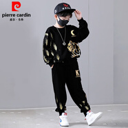 皮爾卡丹（pierre cardin）兒童衛衣套裝8-9歲童裝5男童長(cháng)袖春秋裝6街舞衣服7洋氣時(shí)髦13帥 Q63虎黑色 收藏+項鏈 160 適合身高1米5左右