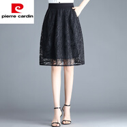 皮爾卡丹（pierre cardin）花苞蕾絲半身裙女春秋短裙冬2023新款網(wǎng)紗燈籠裙高腰百褶打底裙高 黑色 (蕾絲)8843 2XL