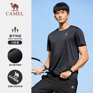 駱駝（CAMEL）運(yùn)動(dòng)T恤透氣健身衣跑步體恤寬松速干衣短袖上衣夏季 J13BAXN002B，幻影黑，男 3XL