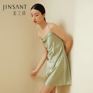 金三塔真絲睡衣女100%桑蠶絲性感居家可外穿真絲吊帶裙睡裙絲綢睡衣禮物 牛油果綠（19姆米蕩領(lǐng)） L