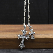 魅麗飾季925銀剋羅心同款鑲鉆十字架項鏈女 韓版時(shí)尚鍍鎖骨鏈雪梨同款 銀色鑲鉆一套70厘米