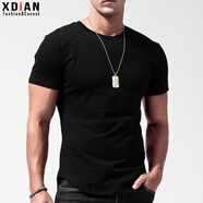 續(xù)點(diǎn)（XDIAN）短袖t恤男 純色純棉緊身修身夏季健身運(yùn)動(dòng)半袖打底衫潮 圓領(lǐng)上衣 黑色 XL（130-146斤左右）修身型