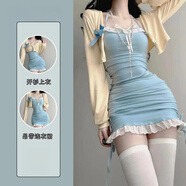 憶靜萱（YIJINGXUAN）春夏季2024套裝女純欲風(fēng)辣妹收腰吊帶掛脖緊身小媽包臀裙兩件夜店 主圖款 S 85-95斤