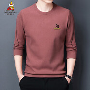 稻草人（MEXICAN） 衛衣男士圓領(lǐng)雙面絨保暖長(cháng)袖t恤秋冬加絨加厚男裝純色修身打底衫 洋紅色（春秋款） 175/XL