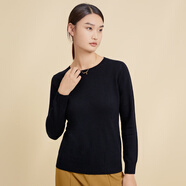 春竹【商場(chǎng)同款】羊毛衫女套頭針織衫長(zhǎng)袖100%純羊毛保暖毛衣打底衫 111圓-特黑 XL （105CM）