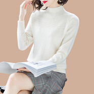 記述春秋春裝新款半高領(lǐng)純色毛衣女寬松百搭長(zhǎng)袖針織衫女春秋上衣 8920米白色 #XL(建議120-125斤)