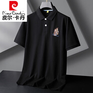 皮爾卡丹（pierre cardin）加肥加大碼男翻領(lǐng)短袖T恤全棉運動(dòng)POLO.衫潮胖休閑刺繡半袖T恤 黑色 2XL