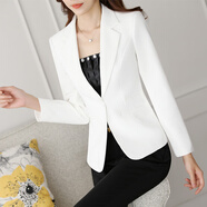昂柏小西裝女短款長(cháng)袖氣質(zhì)休閑通勤春秋季外套百搭職業(yè)裝正裝西服上衣 9962白色西服 XXL