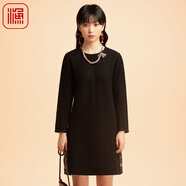 漁（FC SG）漁牌女裝2022新款秋冬裝針織毛呢繡花休閑收腰套頭連衣裙FGED0048 黑 S