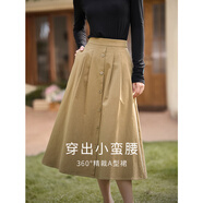 茵曼（INMAN）半身裙女士2026年春夏女裝新款復古顯瘦通勤中長(cháng)款純棉長(cháng)裙子 卡其色 -18518192 S