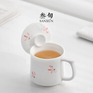 三旬手繪粉蘭陶瓷水杯創(chuàng)意帶蓋泡茶杯高檔精致家用女辦公室馬克杯杯子 手繪粉蘭花【水杯】
