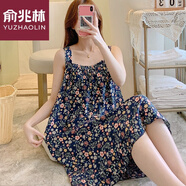俞兆林純棉睡裙女夏季新款孕婦連衣裙媽吊帶睡衣裙大碼外穿休閑家居服 寬帶睡裙-ZJ藏青小碎花 均碼 90-165斤
