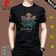 皮爾卡丹（pierre cardin）冰絲短袖t恤男士休閑圓領(lǐng)半袖絲光棉潮流男裝上衣服打底體恤衫男 X623黑色 4XL 190【建議190-210斤】
