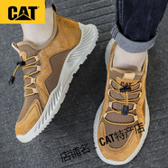 卡特（CAT）夏季網(wǎng)面鞋時(shí)尚運動(dòng)鞋軟底百搭休閑鞋運動(dòng)透氣跑步鞋男 紅棕色 45