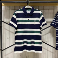 班尼男裝短袖純棉條紋Polo衫夏季時(shí)尚韓版翻領(lǐng)T恤保羅衫 深藍間白綠：撞色條紋 M (110-130斤)