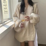 DXOT秋冬新款奶fufu軟糯風日系慵懶復古麻花套頭毛衣女寬松外穿針織衫 米白色 L 建議110-125斤