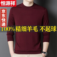 恒源祥100%純羊毛衫男半高領(lǐng)打底衫秋冬季爸爸男士毛衣高端可機(jī)洗毛線衣 棗紅 165/M適合110斤-125斤