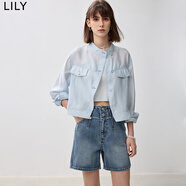 LILY輕盈微光感不對稱設(shè)計莫代爾工裝風(fēng)薄款短外套女 401藍(lán)色 M
