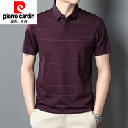 皮爾卡丹（pierre cardin）高端桑蠶絲短袖T恤男中年商務真絲夏季薄款冰蠶絲polo保羅衫 206酒紅 L 170(建議120斤-140斤)