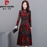 皮爾卡丹（pierre cardin）大碼女裝秋冬裝2025年新款氣質(zhì)顯瘦長(cháng)裙加絨加厚旗袍改良版連衣裙 酒紅色長(cháng)裙【不加絨】 XL 建議106-115斤