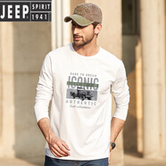 JEEP SPIRIT吉普男裝2025春秋新款長袖T恤印花圓領(lǐng)打底衫棉質(zhì)上衣休閑舒適t恤 白色 M 建議體重100-130
