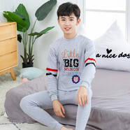 秋衣秋褲男套裝中大童學(xué)生初中生高中生半高領(lǐng)純棉青少年衣褲薄款棉毛衫男士全棉保暖內衣 麻灰 字母獎?wù)?M 170碼適合身高166-170cm