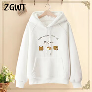 ZGWT輕奢高端品牌連帽衛衣女寬松新款春秋秋冬加絨加厚長(cháng)袖上衣外套潮 白色三只小貓(春秋薄-款) 2XL (135-150斤)