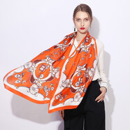 達芬奇密碼春秋冬季真絲絲巾女士高檔100%桑蠶絲綢長(cháng)巾歐美風(fēng)圍巾披肩送媽媽 馬車(chē)系列 桔色