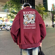 浣卿袖美式飛行夾克外套酒紅色男生春秋季復(fù)刺繡古棒球服高街痞帥外套女 路飛 酒紅色外套(左) 3XL