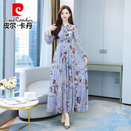 皮爾卡丹（pierre cardin）碎花連衣裙2025年春秋新款女裝氣質(zhì)仙女春秋長(cháng)*袖雪紡超仙長(cháng)款裙 5971紫色 M (95-105斤)